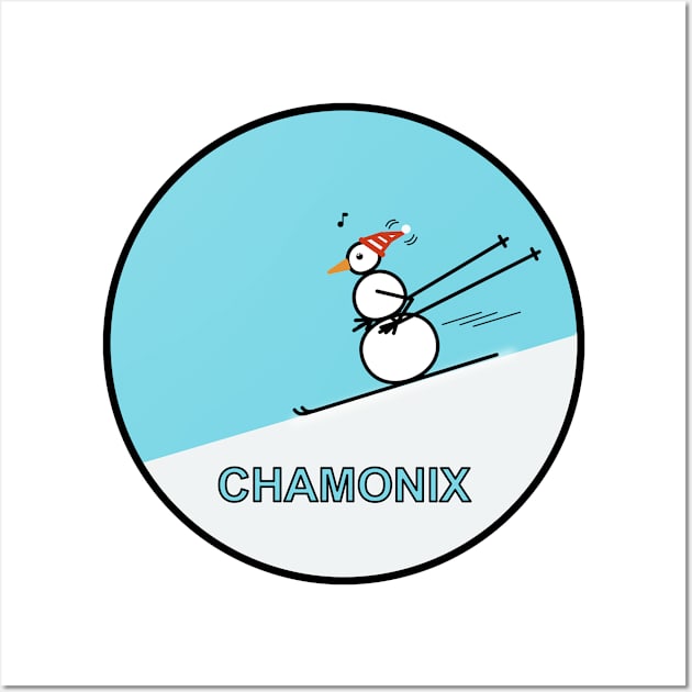 Frosty the Snowman skiing in Chamonix Wall Art by Musings Home Decor